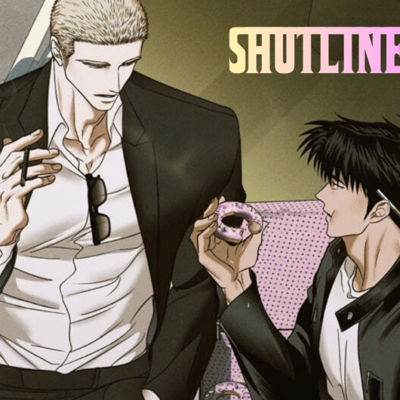 Two men from the manhwa Shutline sharing a donut.