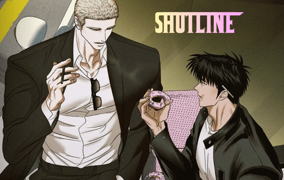 Two men from the manhwa Shutline sharing a donut.