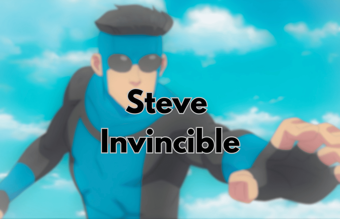 Superhero in blue and black suit with Steve Invincible