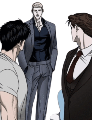 Shutline ch 1: Three muscular men in a tense standoff.