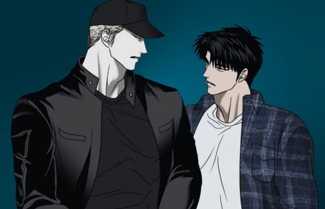 Jake and Shin-gun from Shutline Manga looking at each other.
