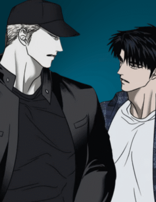 Jake and Shin-gun from Shutline Manga looking at each other.