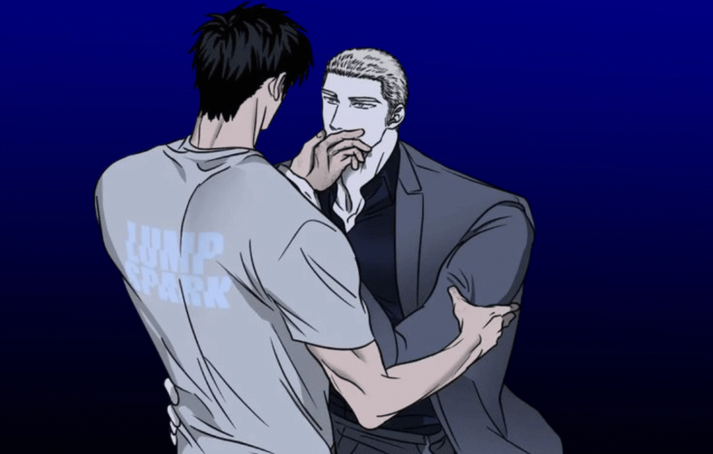 Jake and Shin embracing in Shutline BL animation.