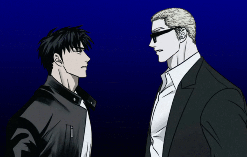 Jake and Shin-gun face off in Shutline ch 18 artwork.