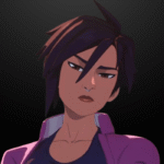 Short-haired anime woman with a stern look, invisigal.