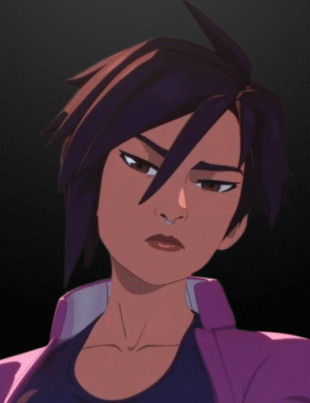 Short-haired anime woman with a stern look, invisigal.