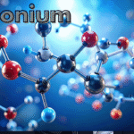 Nelonium molecular structure model in blue and red.