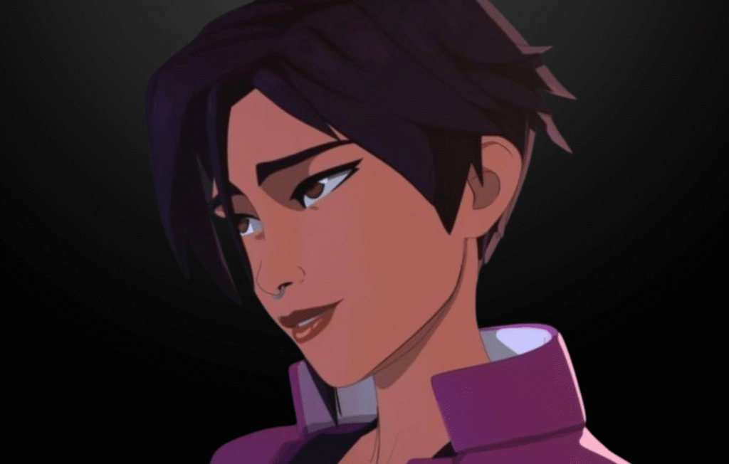 Close-up of Invisigal with purple jacket.