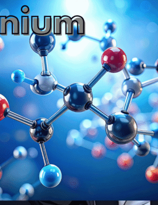 Nelonium molecular structure model in blue and red.