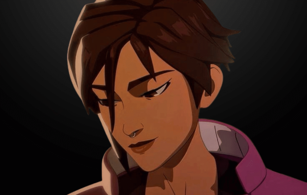 Portrait of Invisigal looking down.