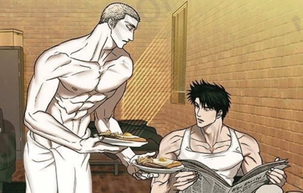 Jake and Moon Shin breakfast scene in Shutline Anime Ep 1.