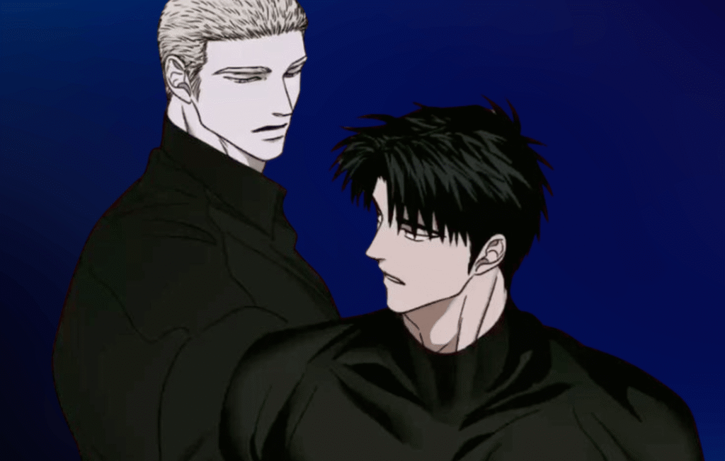 Jake and Moon Shin-gun from Shutline comics close together.