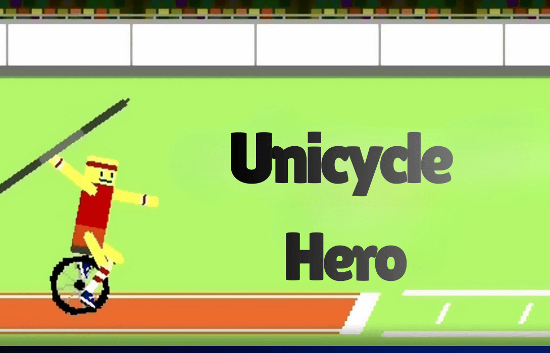 Pixel athlete balancing on a unicycle hero holding javelin
