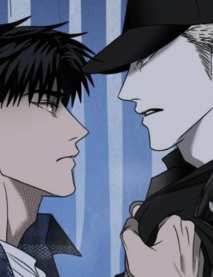 Two men face each other intensely in a shutline chapter.