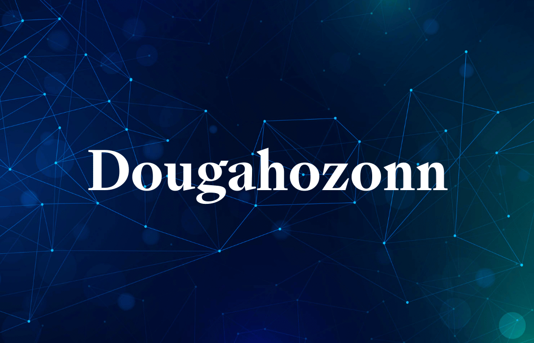 Dougahozonn text on blue network background.