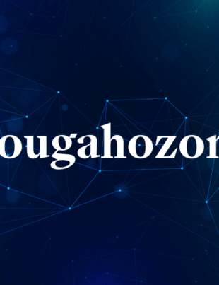 Dougahozonn text on blue network background.
