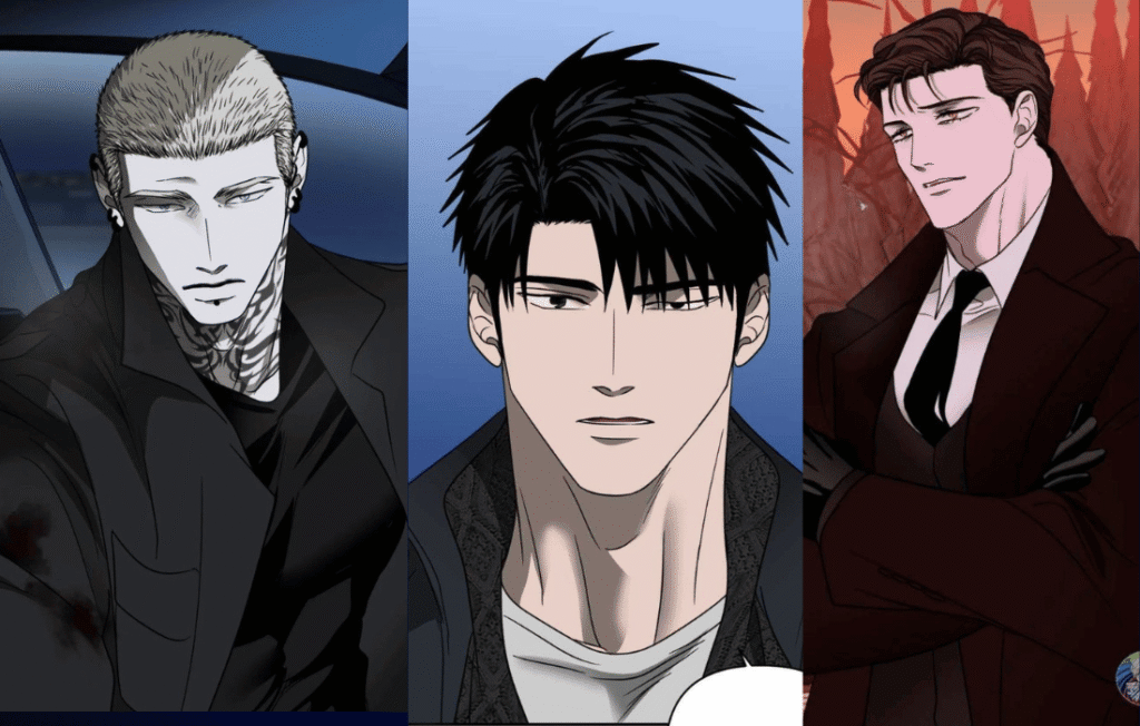 Two manhwa men in a character collage with shin shutline