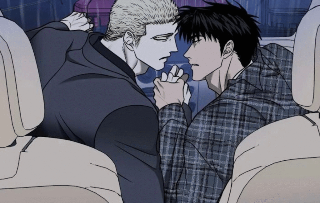 Loklok Shutline manhwa Jake and Moon Shin-gun in a car.