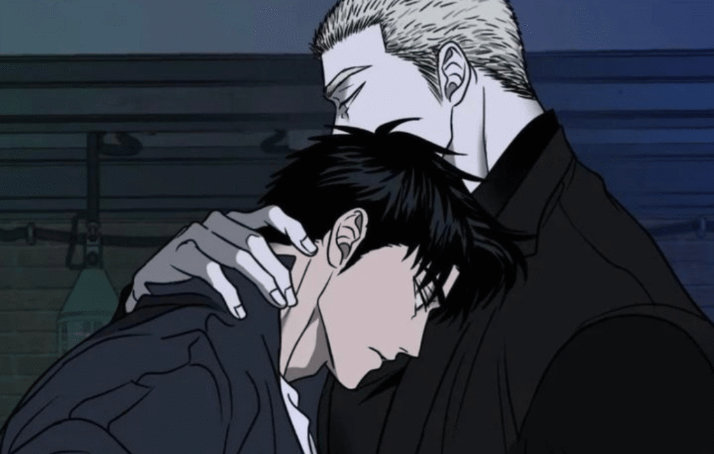 Jake Gillan embracing Moon Shin in Shutline chapter 105.