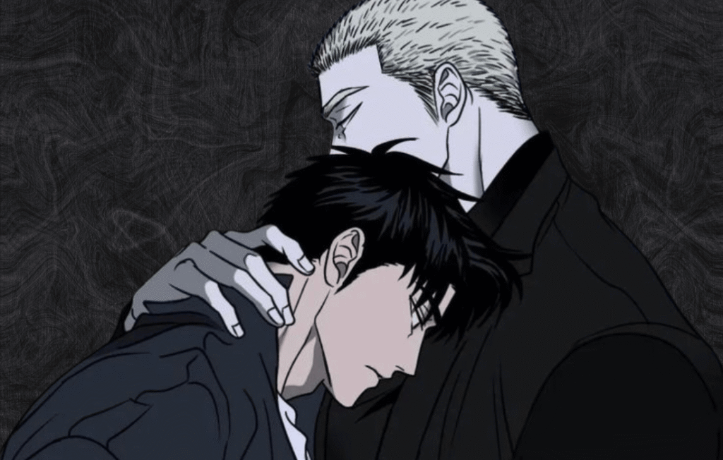 Shutline chapter 90: Jake embraces Moon Dae-gun close.