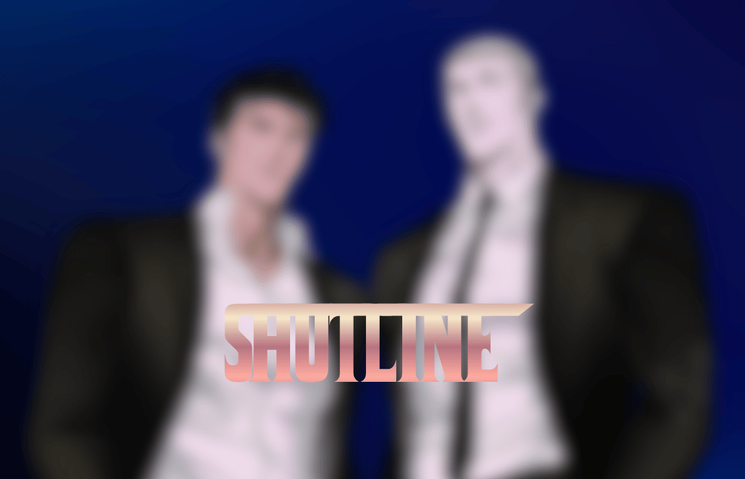 Shutline ep 1 over two blurred men in suits.