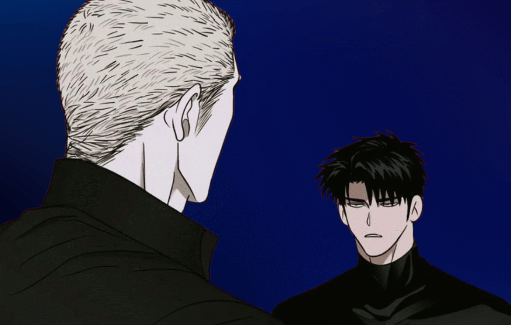 Jake and Shin from Shutline animated facing each other.