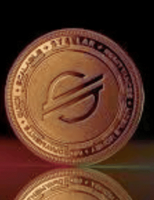 Stellar lon: xlm gold cryptocurrency coin on reflective surface.