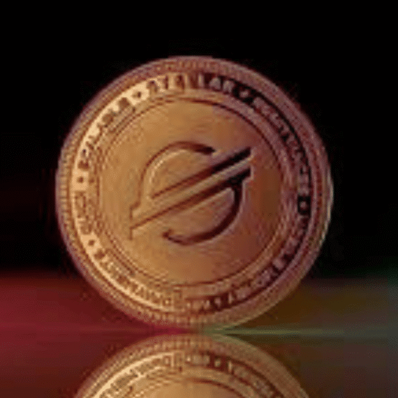 Stellar lon: xlm gold cryptocurrency coin on reflective surface.