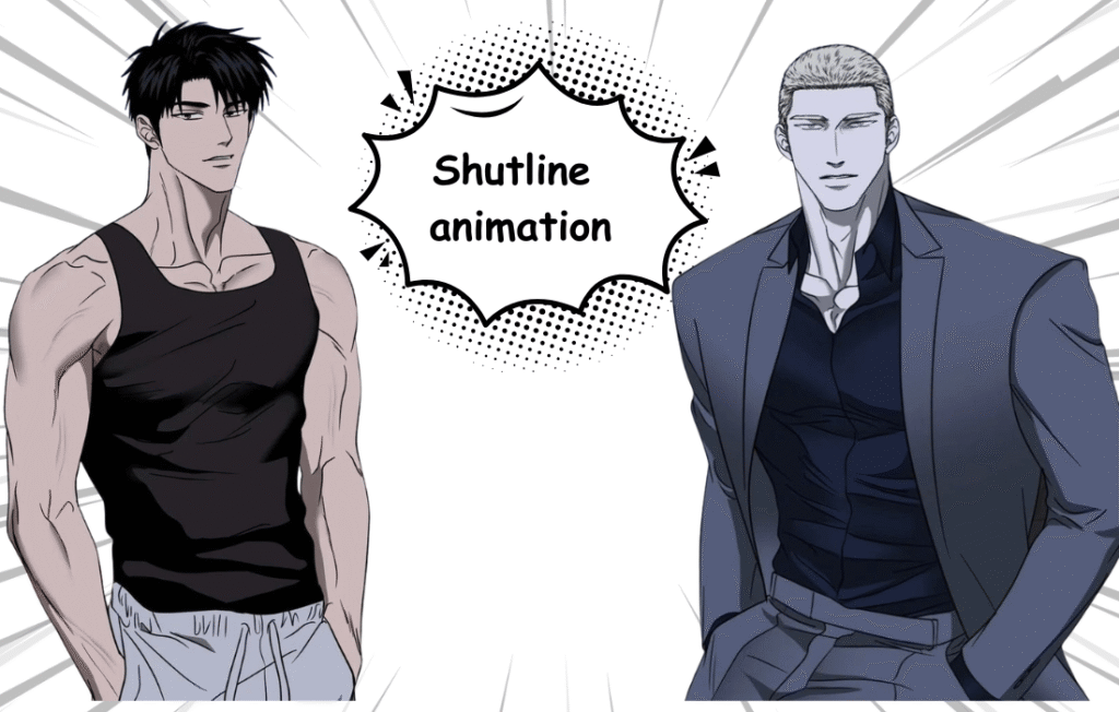 Shutline animation main characters official art handsome male leads BL manhwa anime style Jake and Shin characters