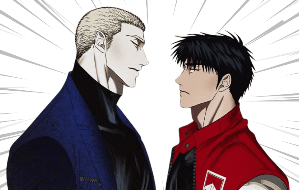 Shutline manhwa main characters Moon Shin and Jake Gillan character art