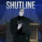 Jake Gillan from Shutline manhwa standing in a blue-lit lounge with jake shutline age profile overlay.