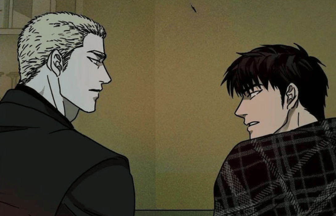 Jake and Shin-gun facing each other in Shutline chapter 2.