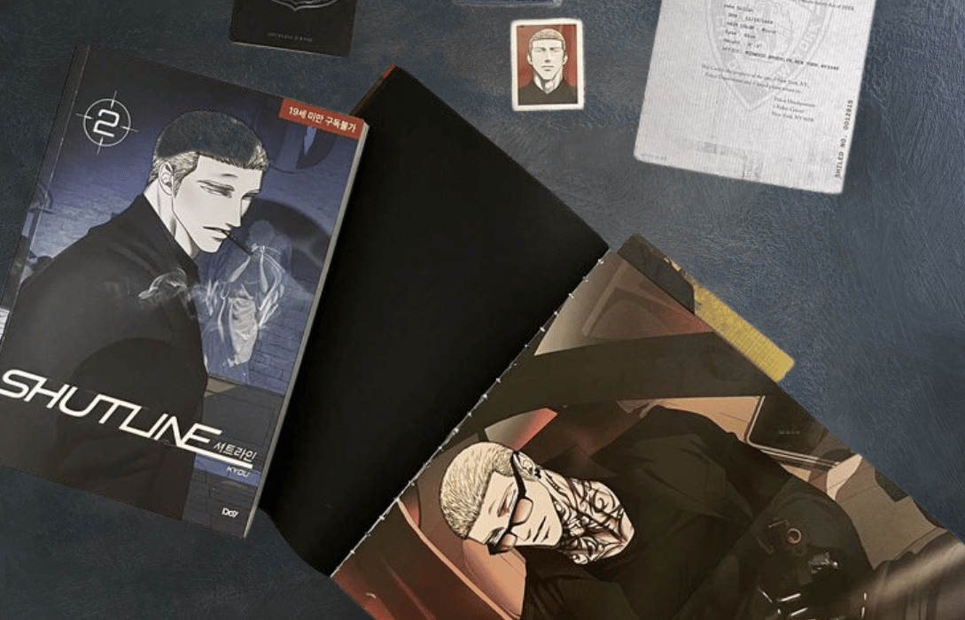 Shutline BL comic volume 2 and character art.