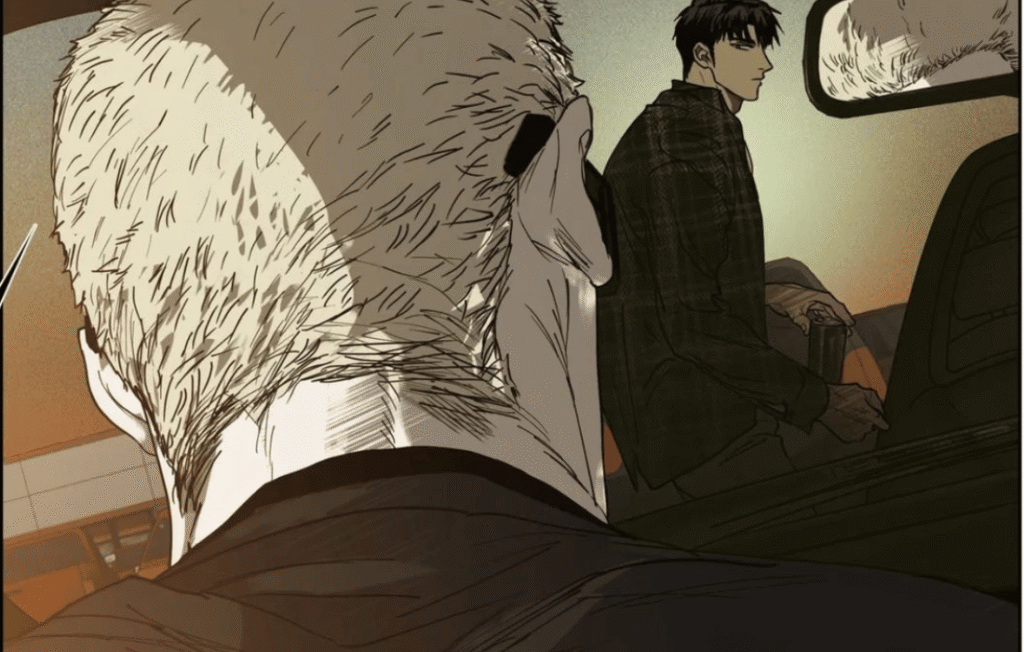 Jake and Moon Shin inside a car from Shutline bl comic.