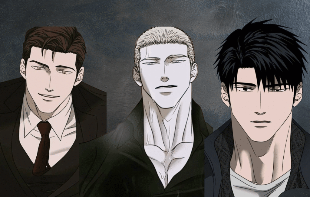 Three main characters from the Shutline BL comic.