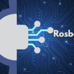 Rosboxar technology logo featuring a gear, circuit board connections, and futuristic blue digital background representing AI automation and smart tech solutions.