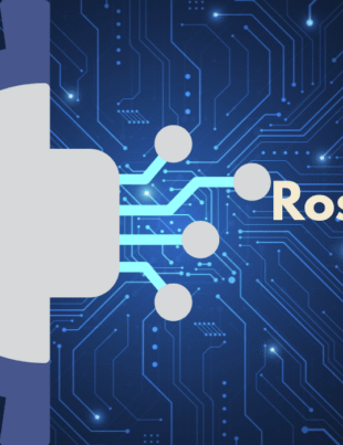 Rosboxar technology logo featuring a gear, circuit board connections, and futuristic blue digital background representing AI automation and smart tech solutions.