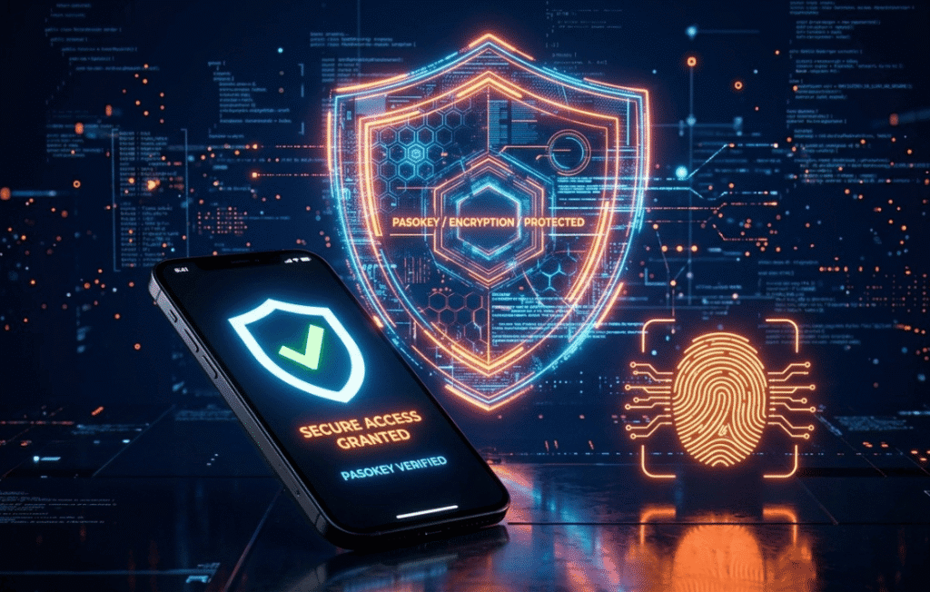 MyPasokey password security platform displaying secure login options, passkey technology, password protection features, and encrypted account management tools.