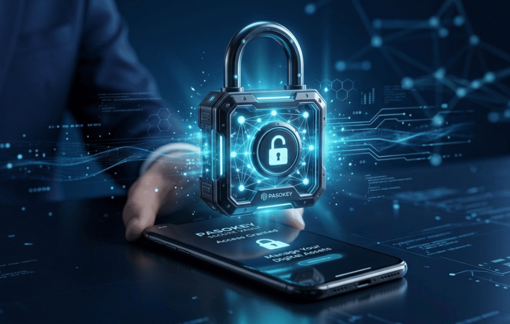 MyPasokey passkey security image showing secure digital authentication, passwordless login technology, encrypted access, and account protection features.