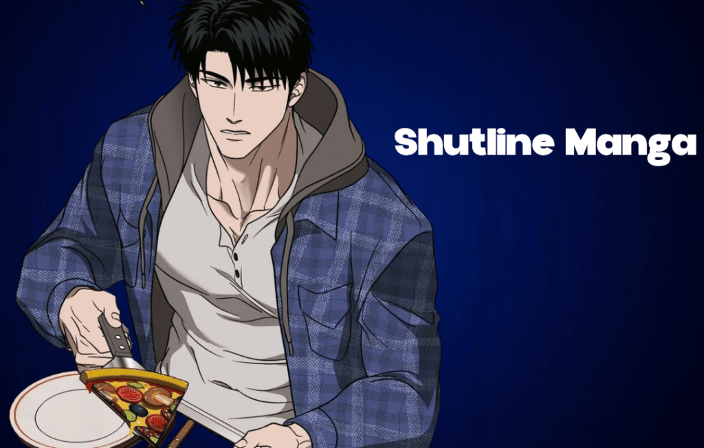 Shin from Shutline latest manga eating pizza in casual scene, detailed manhwa artwork with relaxed expression and food-focused moment.