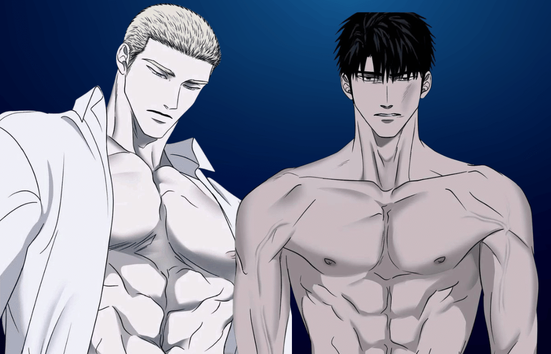 Jake and Shin standing together in a romantic moment from Shutline, showcasing their strong bond, stylish appearance, and emotional connection.