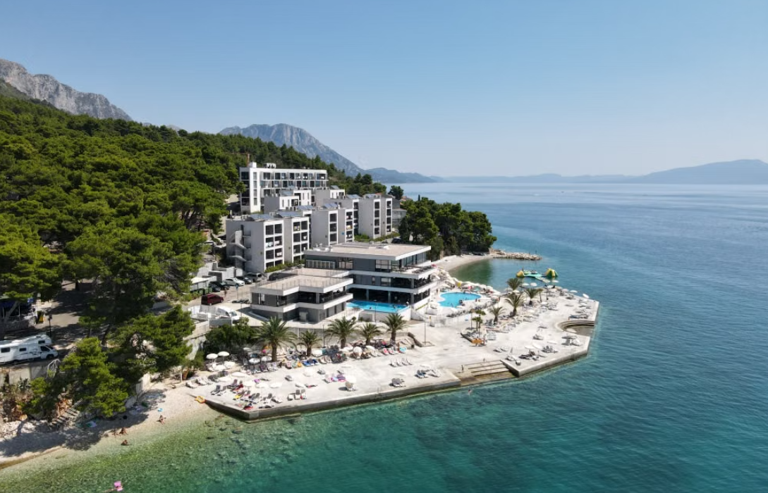 Aerial drone view of Tao Boutique beachfront hotel resort.