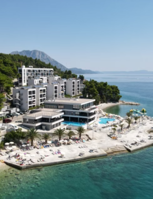 Aerial drone view of Tao Boutique beachfront hotel resort.