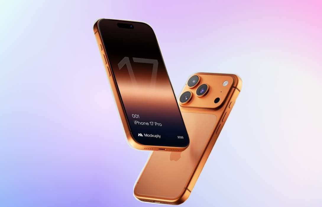 CDiPhone showcase of orange iPhone 17 Pro mockup design.