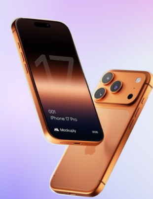 CDiPhone showcase of orange iPhone 17 Pro mockup design.