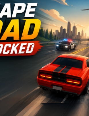 Escape Road Unblocked game poster with red muscle car chase.