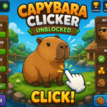 Capybara Clicker Unblocked game interface and upgrades.