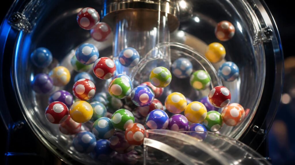 National Lottery draw machine with numbered balls