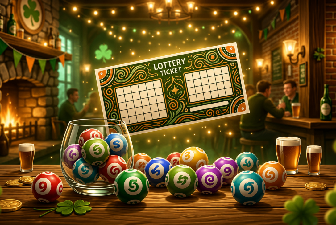 Premier Lotteries Ireland National Lottery ticket and draw concept