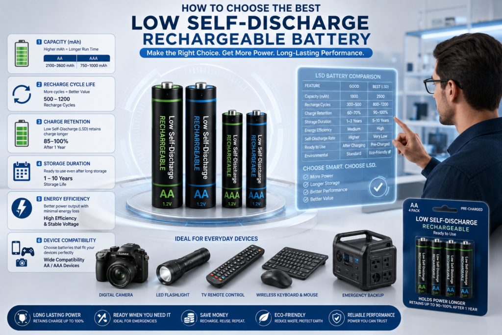 How to choose the best low self-discharge rechargeable battery based on capacity, lifespan, and device compatibility